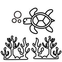 Coral reefs and sea turtles vector icon