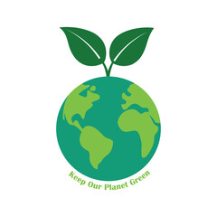 Vector illustration of a green globe. Keep our planet green. Recycling and Environmental Icons. product packaging and labels icon.