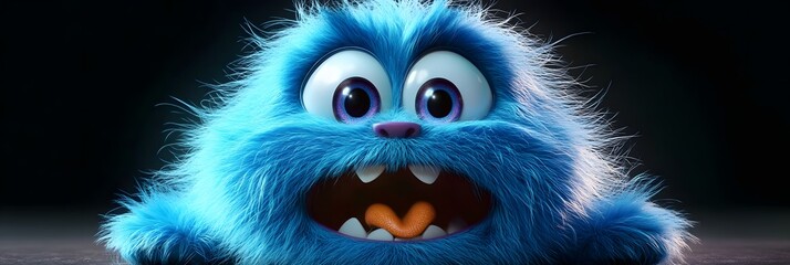 Fuzzy Blue Buddy: Adorable 3D Monster Cartoon