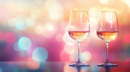 Soft side bokeh glow reflecting on wine glasses, evoking a sophisticated and relaxing ambiance, style book illustration