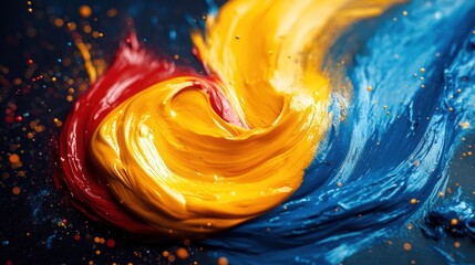 Fototapeta premium Swirling red, yellow, and blue paint.