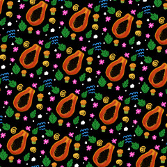Seamless pattern abstract papaya slice  tropical style design for surfaces 