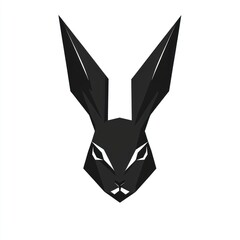 Geometric black rabbit head logo design, white background, mascot, app icon