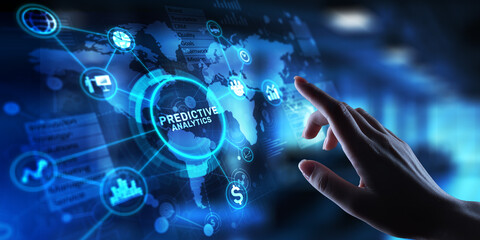 Predictive Analytics Leveraging Data for Future Insights, projection on a virtual screen, Business and Technology Concept.