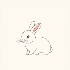 Obraz premium Cute white bunny sitting, simple illustration, plain background, children's book