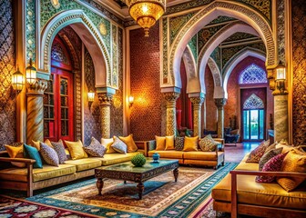 Obraz premium Elegant Islamic Living Room: Macro Detail of Arabic Arch & Interior Design