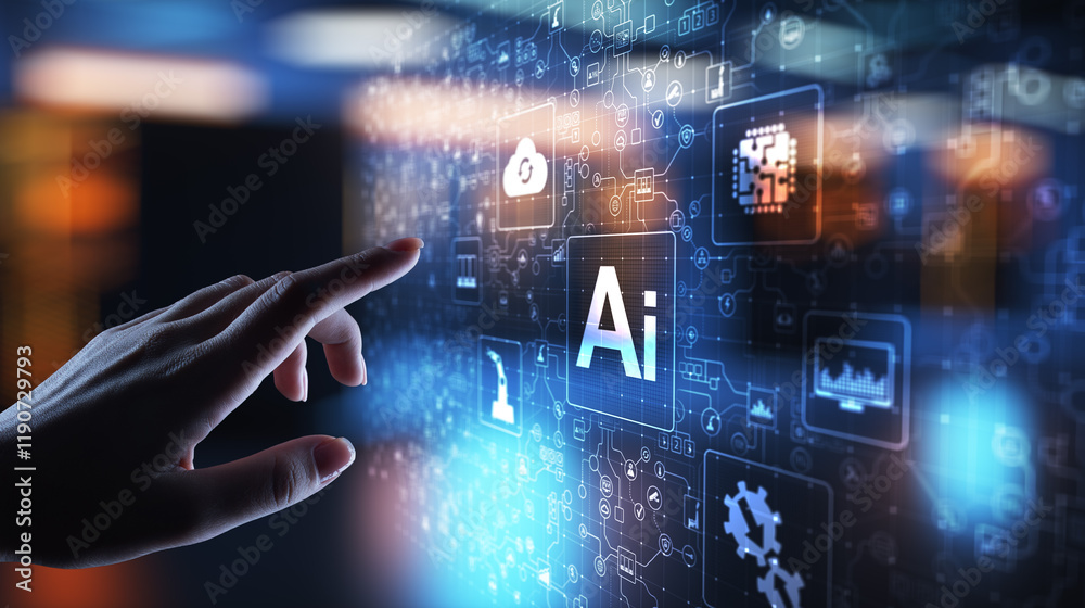 Poster ai artificial intelligence, machine learning, big data analysis and automation technology in busines