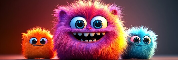 Fototapeta premium Whimsical Gradient Fluffy Furry Monster Cartoon