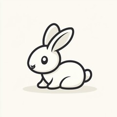 Obraz premium Cute white rabbit cartoon illustration, sitting, white background, logo design