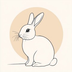 Obraz premium White rabbit illustration, sitting, pastel background, simple design, children's book