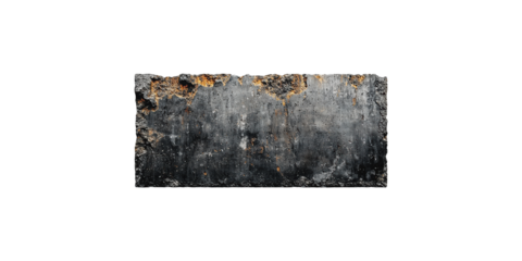 Dark rough textured concrete slab isolated on transparent background