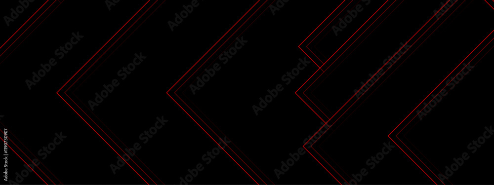 Leinwandbilder Abstract Geometric Chevron Pattern with Red Accents on Black Background. Futuristic Linear Design for High-Contrast Modern Projects. Red and black are light pattern with the gradient