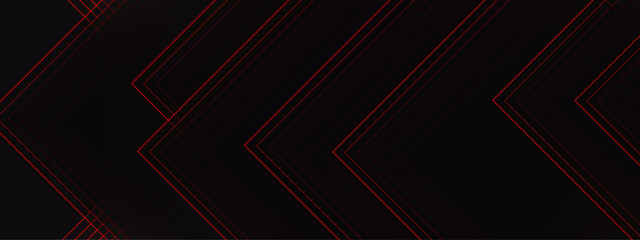 Fototapeta premium Abstract Geometric Chevron Pattern with Red Accents on Black Background. Futuristic Linear Design for High-Contrast Modern Projects. Red and black are light pattern with the gradient