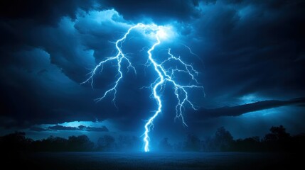 Fototapeta premium Dramatic Lightning Strike Night Sky - Dramatic lighting