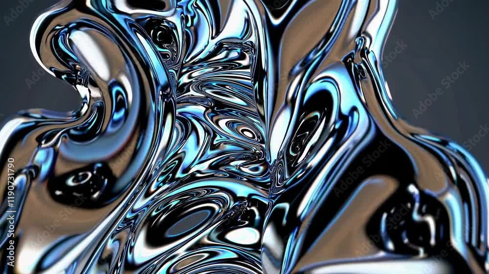 Wall mural exploring mesmerizing fluid metal dynamics in abstract 3d animation showcasing vibrant colors and in