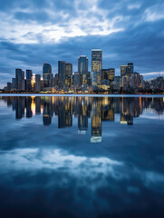 Obraz premium Majestic City Skyline Reflecting on Water