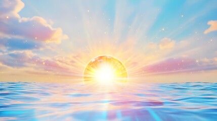 Obraz premium magical sunrise ocean scene, fantasy art - pastel colors