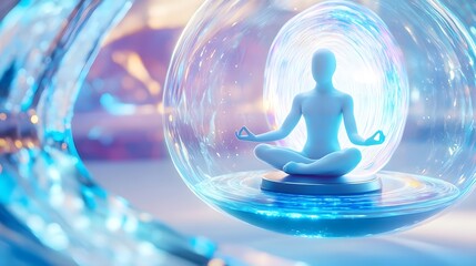 meditative figure in energy sphere - mindfulness & wellbeing