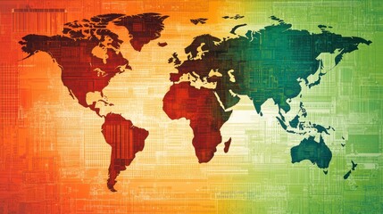 Obraz premium Global Network Connectivity World Map on Technology Background