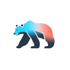 Obraz premium Gradient Bear Walking, White Background, Logo Design