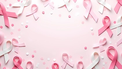 Top view, frame of pink and white ribbons with copy space on center for text 