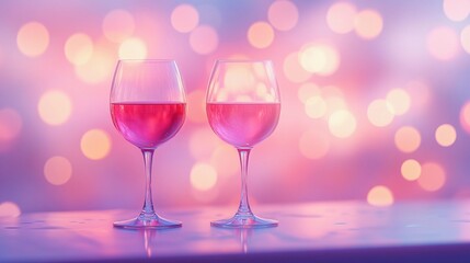 Elegant blurred bokeh lights beside wine glasses creating a romantic atmosphere.