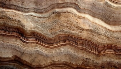 Naklejka premium close-up texture of layered natural onyx stone with brown, beige, and cream striations, perfect for background, interior design, and artistic projects