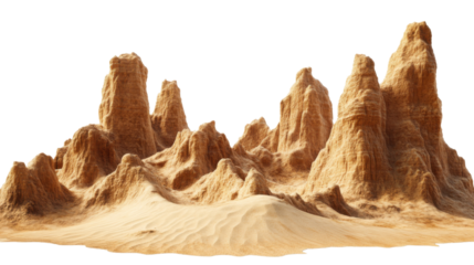 Sandy desert landscape with rock formations transparent background