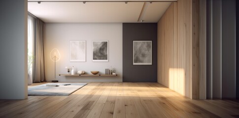 Obraz premium Modern interior design with wooden elements and natural light effects