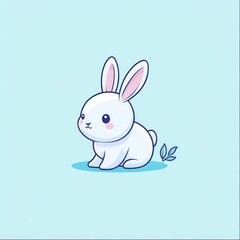 Cute white bunny sitting, pastel background, spring, children's illustration