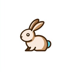Obraz premium Cute cartoon bunny sitting, white background, simple design, kids illustration