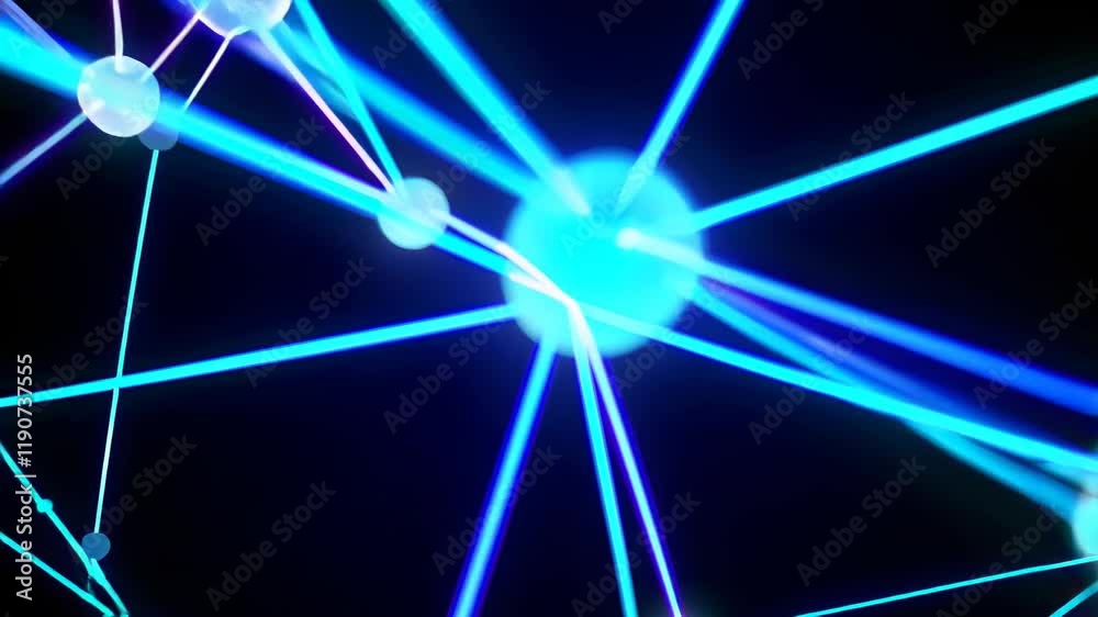 Poster creative visualization of interconnected nodes with vibrant colors showcasing complex network struct