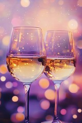 Soft side bokeh glow reflecting on wine glasses, evoking a sophisticated and relaxing ambiance, style book illustration