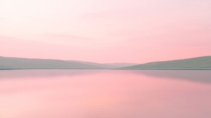 Fototapeta premium Serene Pink Sunset Landscape Lake Mountains