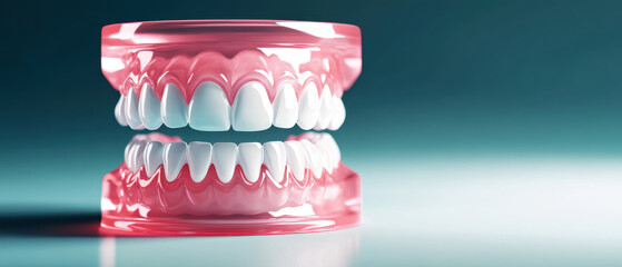 Perfect teeth shining through translucent dental model, showcasing dental health and aesthetics
