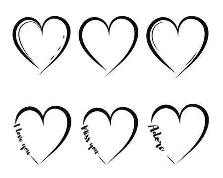 Fototapeta Set of open hearts. Romantic elements. Hearts outline. Bundle of Hearts with inscriptions