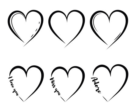 Fototapeta Set of open hearts. Romantic elements. Hearts outline. Bundle of Hearts with inscriptions