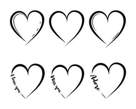 Fototapeta Set of open hearts. Romantic elements. Hearts outline. Bundle of Hearts with inscriptions