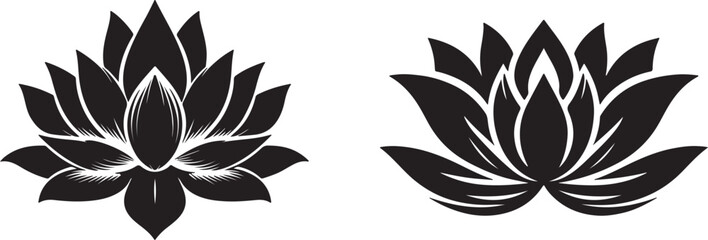 Fototapeta premium Lotus flower silhouette vector art illustration. Black and white lotus flower vector illustration.