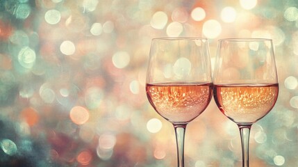 Soft side bokeh glow reflecting on wine glasses, evoking a sophisticated and relaxing ambiance, style book illustration