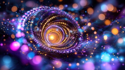 Abstract Spiral Galaxy with Vibrant Purple Blue and Orange Lights