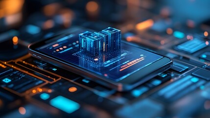 Isometric 3D concept of secure online transactions on a mobile app with user-friendly design