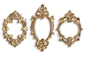 Elegant Golden Vintage Frames: Diverse Shapes & Styles for Design Projects. Perfect for adding a touch of antique charm 