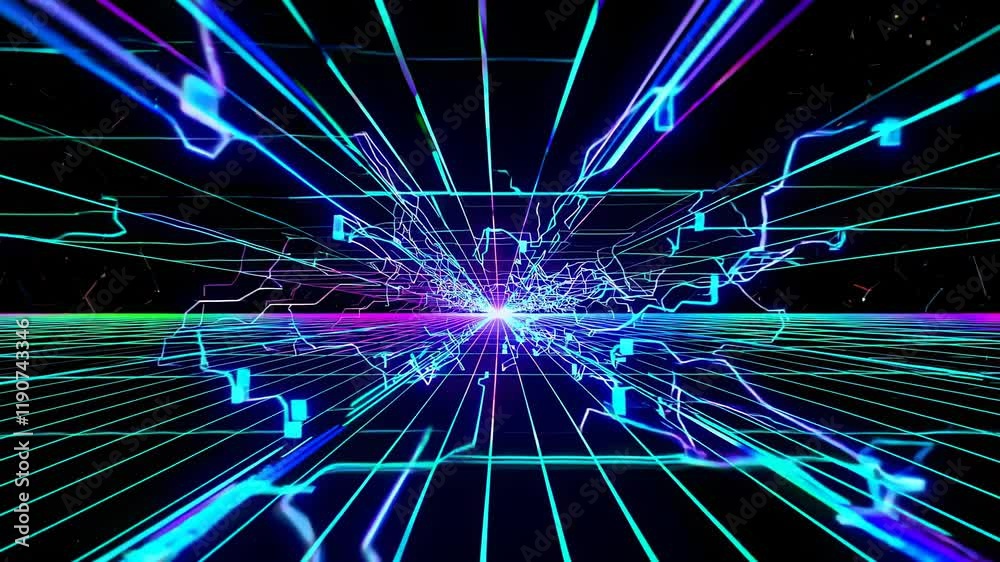Fototapete visual journey through a neon grid representing digital landscapes and futuristic concepts