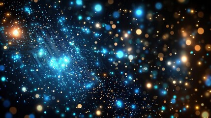 Obraz premium Abstract Cosmic Background with Glowing Blue and Gold Particles