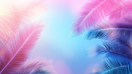 Obraz premium Pastel pink and blue palm leaves against a soft sky.