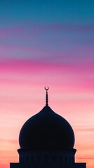 Fototapeta premium Serene Silhouette of Dome Against Vibrant Sunset Sky with Gradient Colors Reflecting Tranquility and Peaceful Atmosphere in an Urban Setting