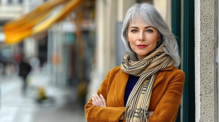 Fototapeta premium Confident Mature Woman in City Street, Stylish Portrait