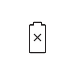 Battery dead icon with cross inside for no power or empty charge