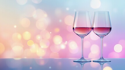 Soft blurred bokeh lights glowing beside elegant wine glasses, creating a romantic and intimate ambiance, style book illustration